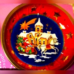 Christmas Vintage Santa Claus Cookies Plates Reindeer Christmas Tree Print Deco